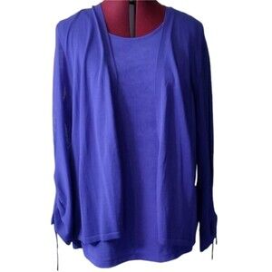 Chico's two piece blue sleeveless blouse long gathered sleeve jacket women's XL